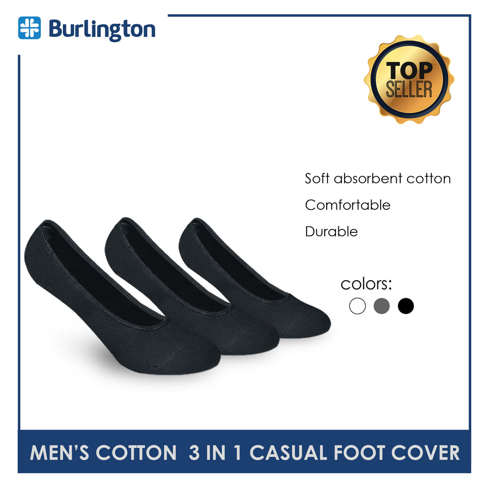 Burlington Men's Cotton Lite Thin Casual Anti Slip Foot Cover 3 pairs in a pack BMFCCG2
