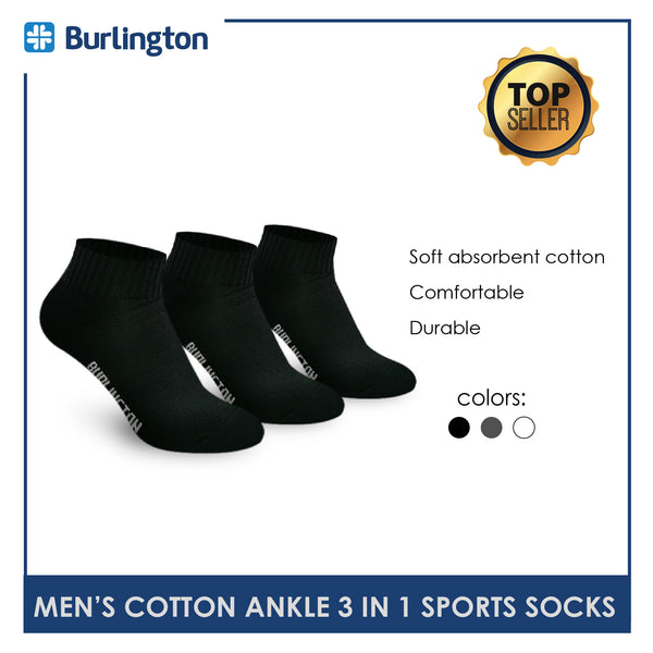 Burlington 0222 Men's Thick Cotton Ankle Sports Socks 3 pairs in a pack (4357829394537)