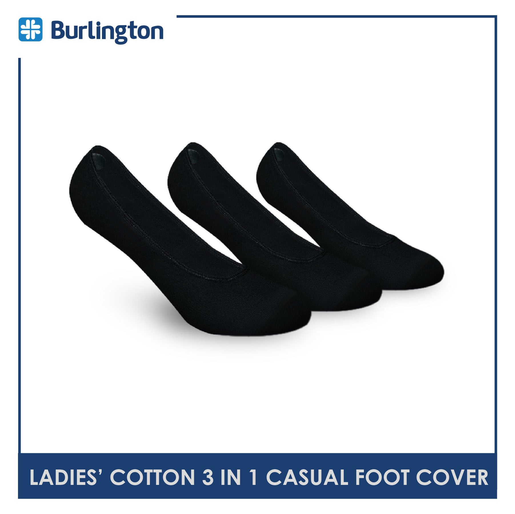 Burlington BLFCCG1 Ladies Cotton No Show Casual Socks 3 pairs in a pack (4357820219497)