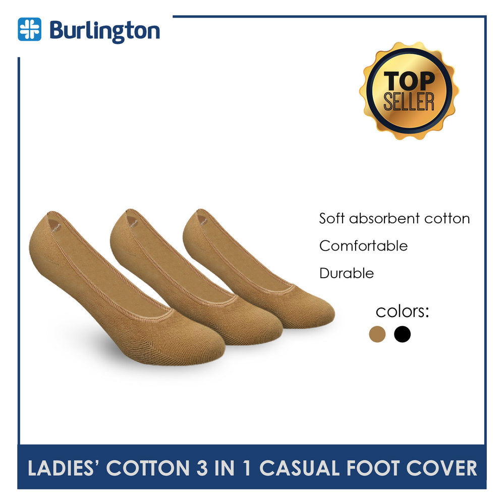 Burlington Ladies' Cotton Thin Casual Foot Cover With Anti Slip Heel Gel 3 pairs in a pack BLFG2