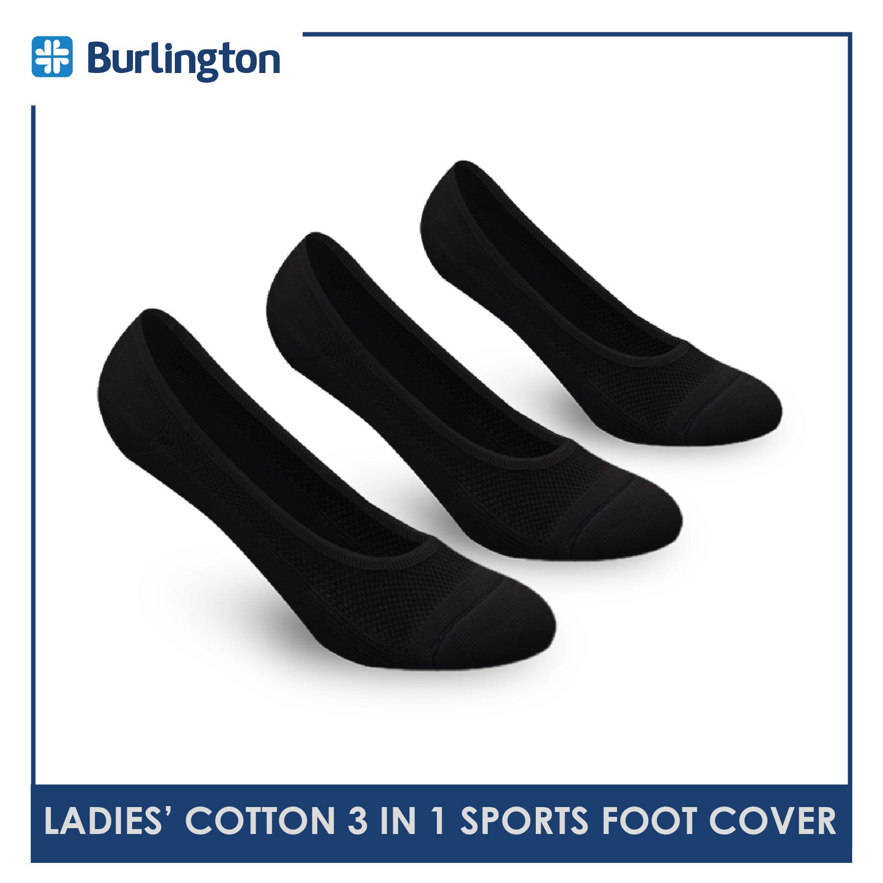 Burlington BLFCSG1G Ladies Cotton No Show Sports Socks with anti slip gel 3 pairs in a pack (4357830017129)
