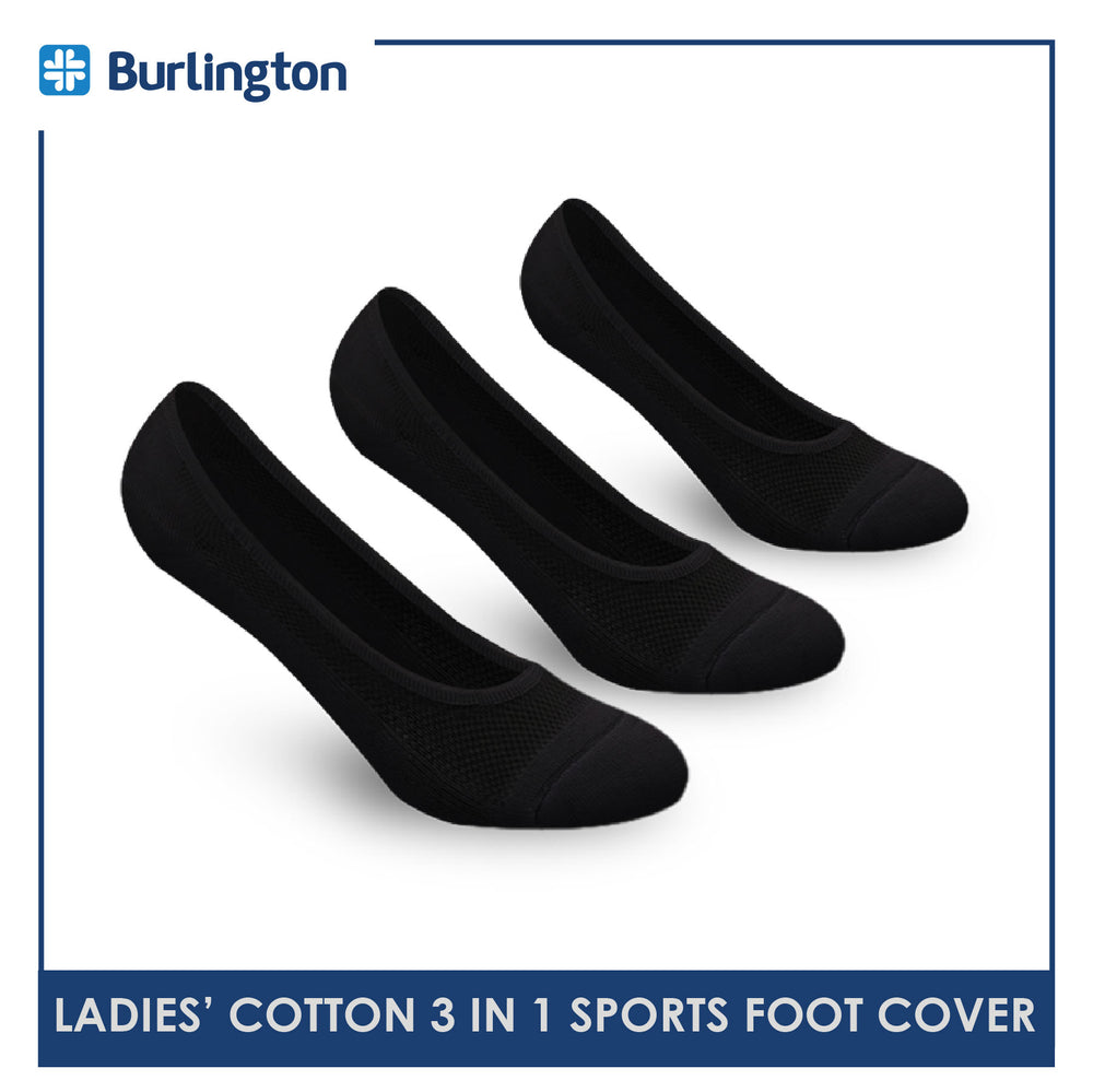 Burlington Ladies' Cotton Thick Sports No Show Anti Slip Foot Cover 3 pairs in a pack BLFCSG1G