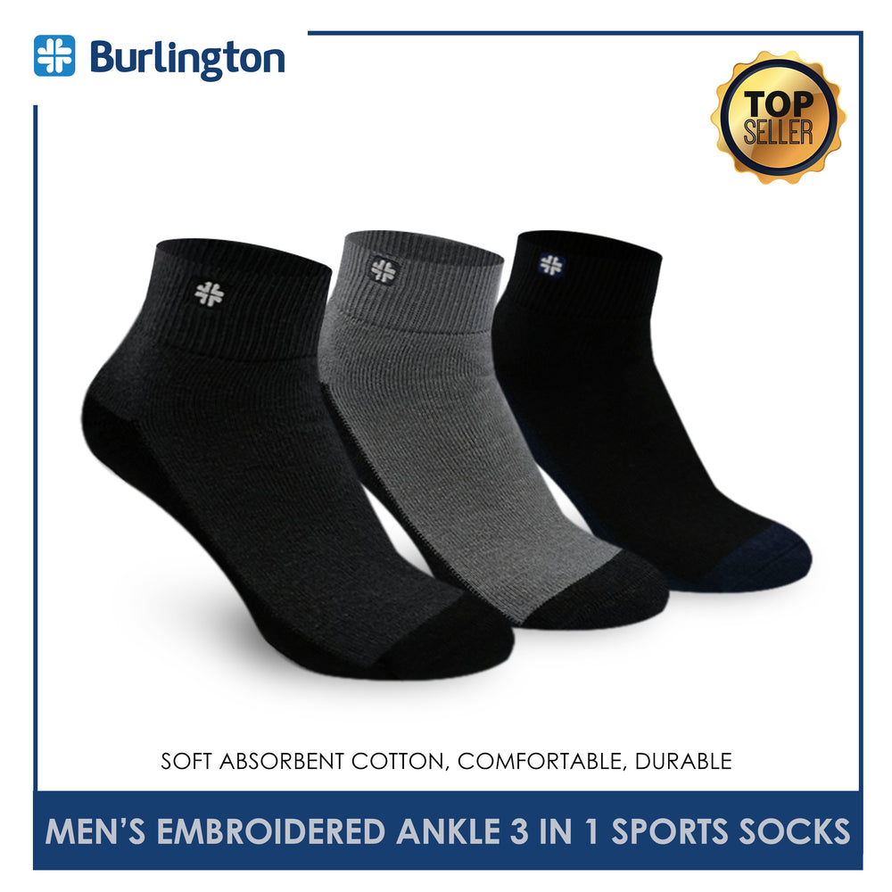 Burlington Men's Cotton Thick Sports Ankle Socks 3 pairs in a pack BMKSEG13