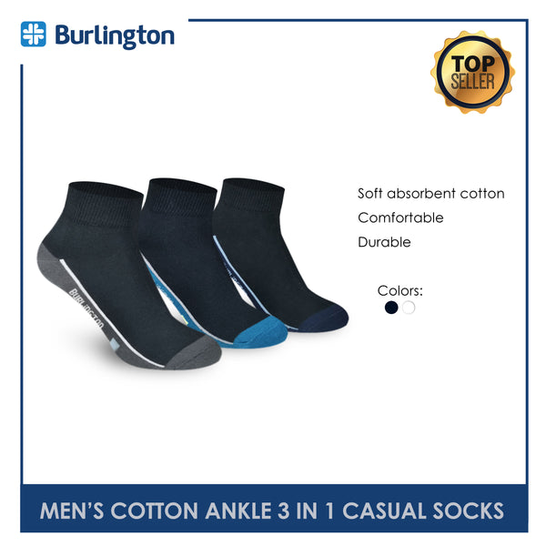 Burlington BMCKG24 Men's Cotton Ankle Casual Socks 3 pairs in a pack (4768515719273)