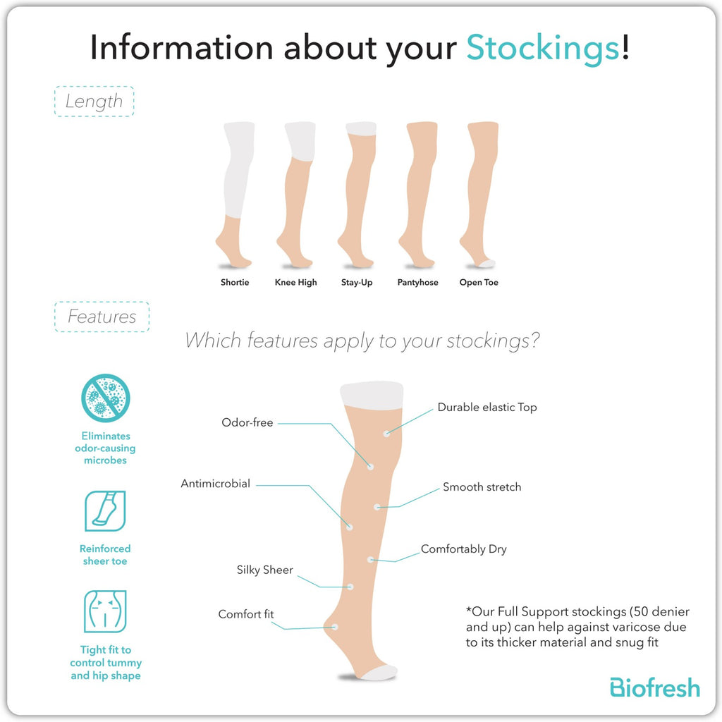 Biofresh Ladies’ Antimicrobial Smooth Stretch Knee High Stockings 20 Denier  3 pairs in a pack RSKHG20