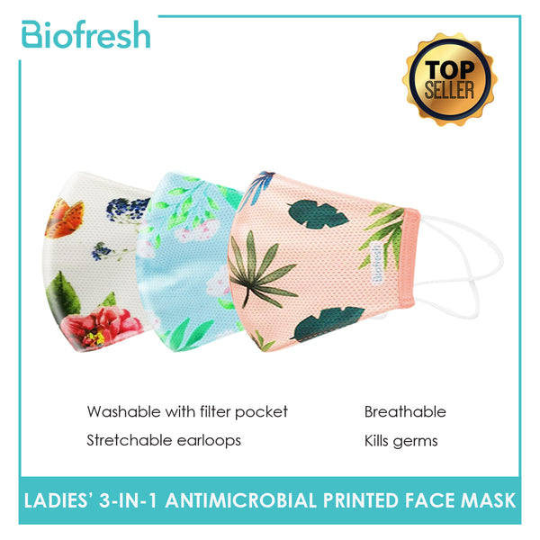 Biofresh RLSMASK  Ladies’ Washable Anti-Microbial Printed Face Mask 3 pcs in a pack (4795530838121)