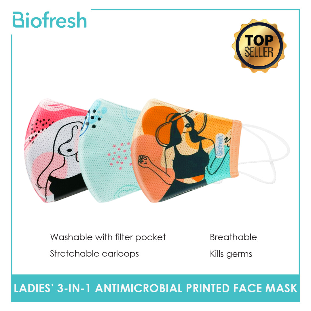 Biofresh RLSMASK  Ladies’ Washable Anti-Microbial Printed Face Mask 3 pcs in a pack (4795530838121)