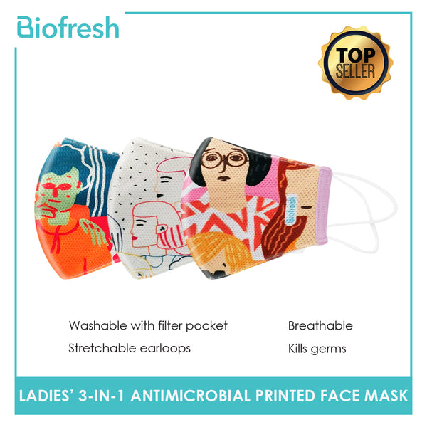 Biofresh RLSMASK  Ladies’ Washable Anti-Microbial Printed Face Mask 3 pcs in a pack (4795530838121)
