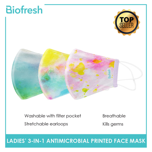Biofresh RLSMASK  Ladies’ Washable Anti-Microbial Printed Face Mask 3 pcs in a pack (4795530838121)
