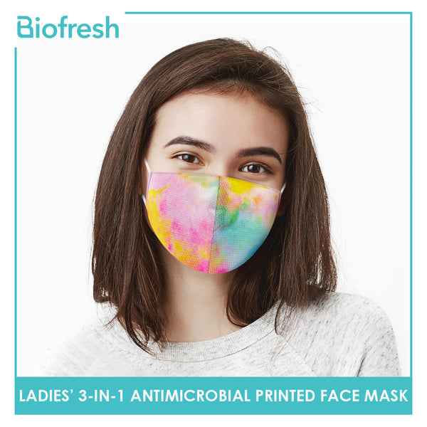 Biofresh RLSMASK  Ladies’ Washable Anti-Microbial Printed Face Mask 3 pcs in a pack (4795530838121)