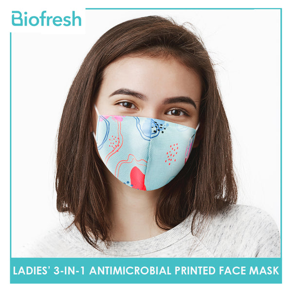 Biofresh RLSMASK  Ladies’ Washable Anti-Microbial Printed Face Mask 3 pcs in a pack (4795530838121)