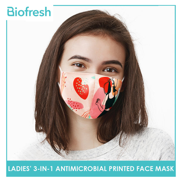Biofresh RLSMASK  Ladies’ Washable Anti-Microbial Printed Face Mask 3 pcs in a pack (4795530838121)