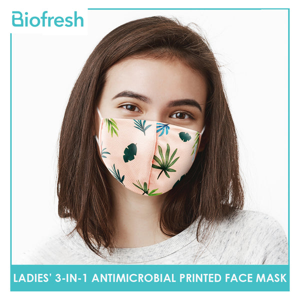 Biofresh RLSMASK  Ladies’ Washable Anti-Microbial Printed Face Mask 3 pcs in a pack (4795530838121)