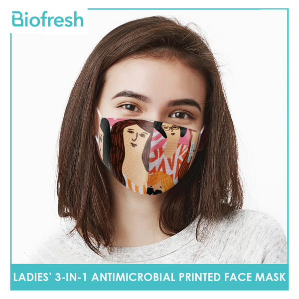 Biofresh RLSMASK  Ladies’ Washable Anti-Microbial Printed Face Mask 3 pcs in a pack (4795530838121)