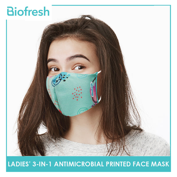 Biofresh RLSMASK  Ladies’ Washable Anti-Microbial Printed Face Mask 3 pcs in a pack (4795530838121)