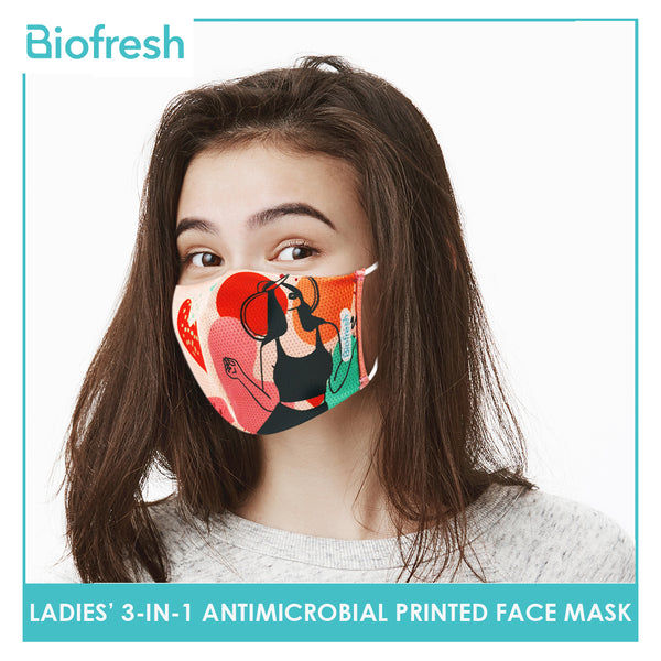 Biofresh RLSMASK  Ladies’ Washable Anti-Microbial Printed Face Mask 3 pcs in a pack (4795530838121)