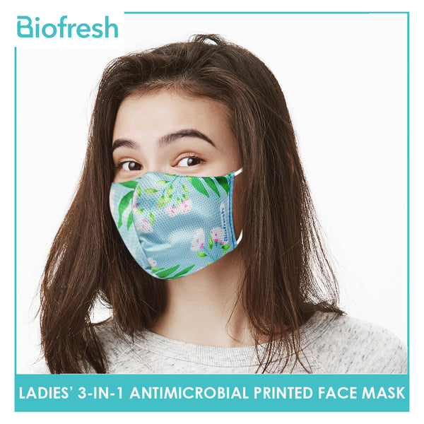 Biofresh RLSMASK  Ladies’ Washable Anti-Microbial Printed Face Mask 3 pcs in a pack (4795530838121)