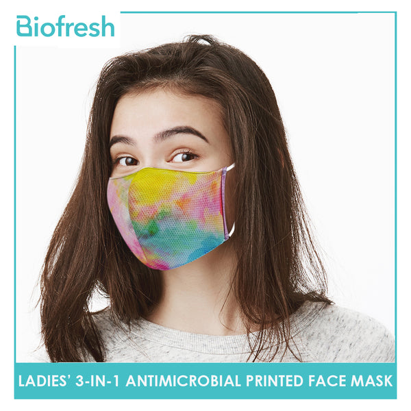 Biofresh RLSMASK  Ladies’ Washable Anti-Microbial Printed Face Mask 3 pcs in a pack (4795530838121)
