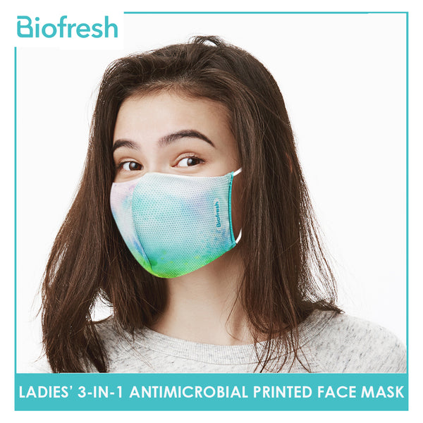 Biofresh RLSMASK  Ladies’ Washable Anti-Microbial Printed Face Mask 3 pcs in a pack (4795530838121)