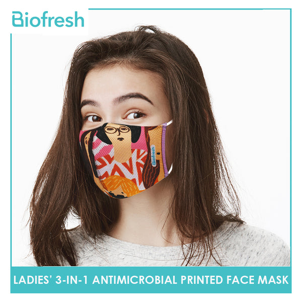 Biofresh RLSMASK  Ladies’ Washable Anti-Microbial Printed Face Mask 3 pcs in a pack (4795530838121)