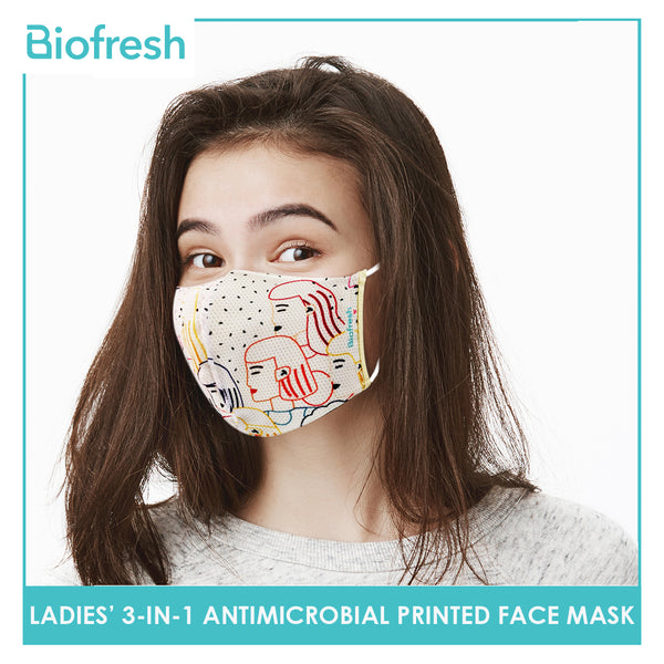 Biofresh RLSMASK  Ladies’ Washable Anti-Microbial Printed Face Mask 3 pcs in a pack (4795530838121)