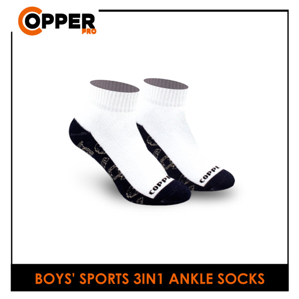 Burlington Boys’ Copper Pro Antimicrobial Cotton Extreme Performance Ankle Socks 3in1 CPBSG2301