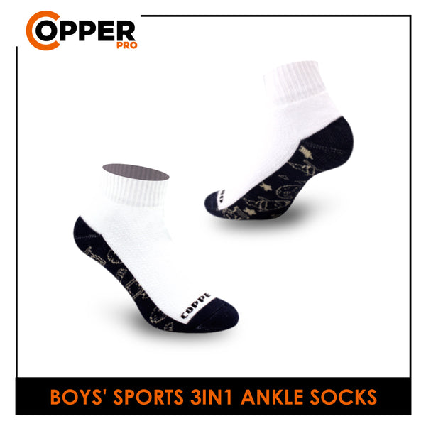 Burlington Boys’ Copper Pro Antimicrobial Cotton Extreme Performance Ankle Socks 3in1 CPBSG2301