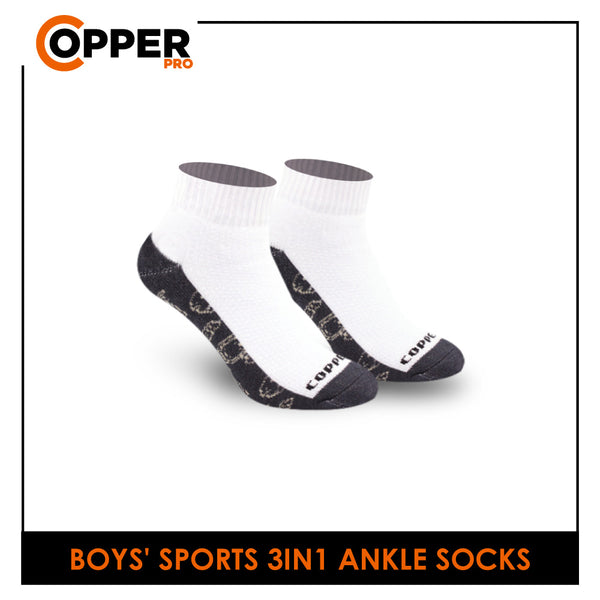 Burlington Boys’ Copper Pro Antimicrobial Cotton Extreme Performance Ankle Socks 3in1 CPBSG2301