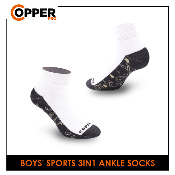 Burlington Boys’ Copper Pro Antimicrobial Cotton Extreme Performance Ankle Socks 3in1 CPBSG2301