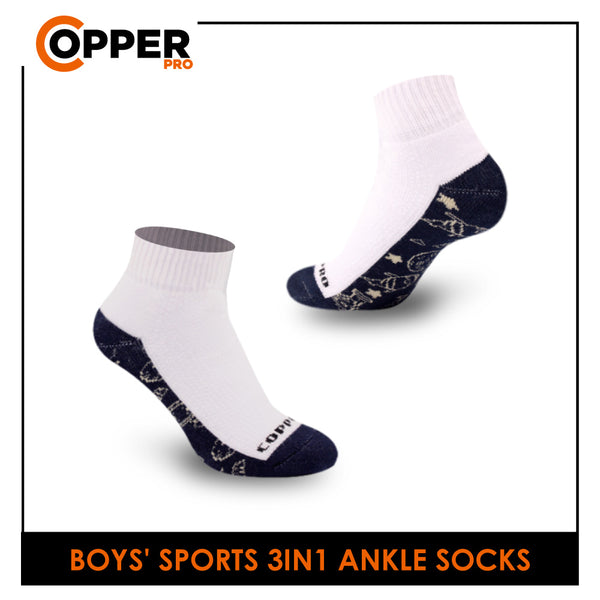 Burlington Boys’ Copper Pro Antimicrobial Cotton Extreme Performance Ankle Socks 3in1 CPBSG2301