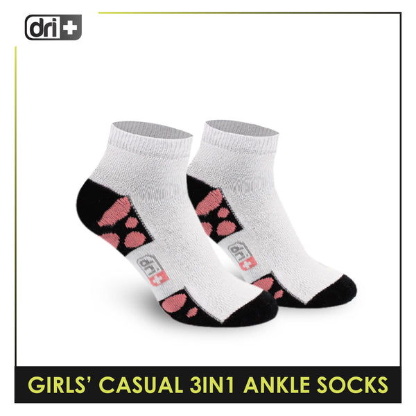 Dri Plus Girls' Children Cotton Ankle Lite Thin Casual Socks 3 pairs in 1 pack DGCG11