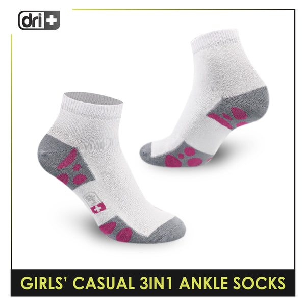 Dri Plus Girls' Children Cotton Ankle Lite Thin Casual Socks 3 pairs in 1 pack DGCG11