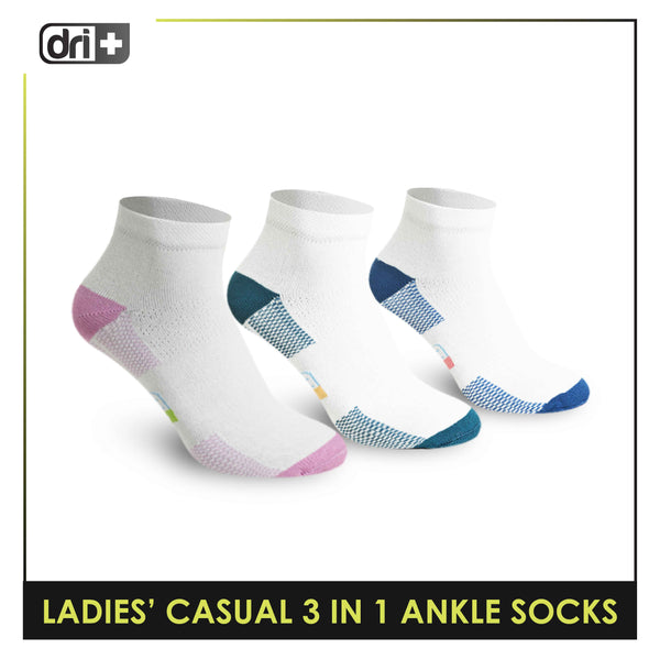 Dri Plus Ladies' Cotton Lite Thin Casual Ankle Socks 3 pairs in a pack DLCKG25