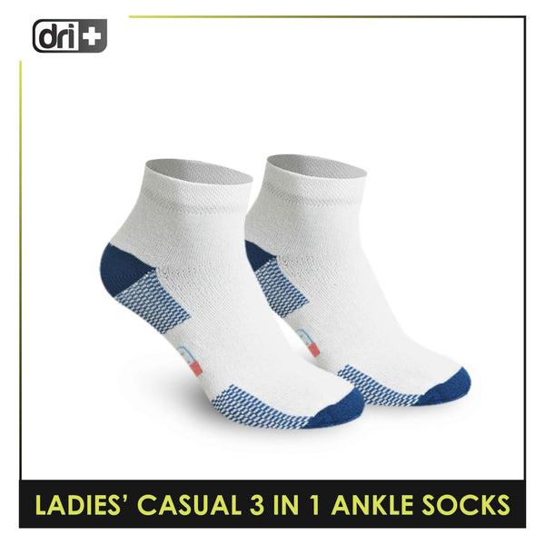 Dri Plus Ladies' Cotton Lite Thin Casual Ankle Socks 3 pairs in a pack DLCKG25