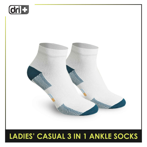 Dri Plus Ladies' Cotton Lite Thin Casual Ankle Socks 3 pairs in a pack DLCKG25