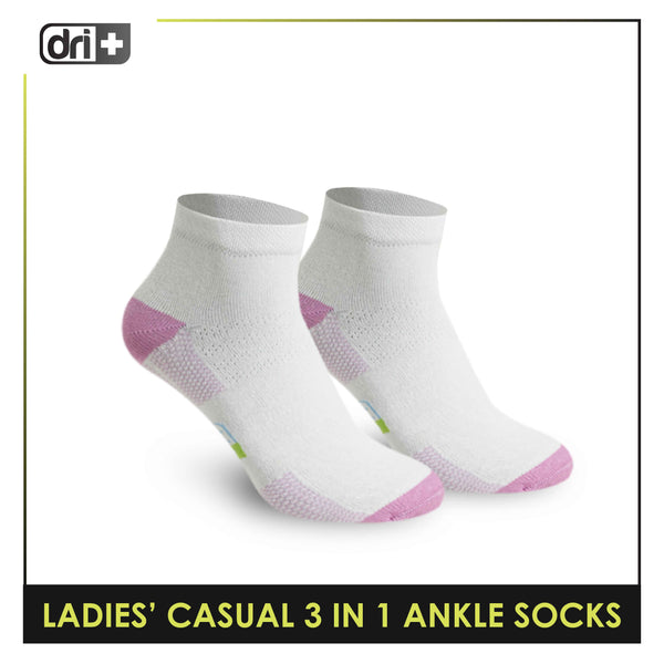 Dri Plus Ladies' Cotton Lite Thin Casual Ankle Socks 3 pairs in a pack DLCKG25