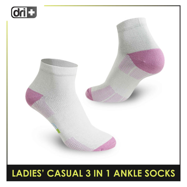 Dri Plus Ladies' Cotton Lite Thin Casual Ankle Socks 3 pairs in a pack DLCKG25