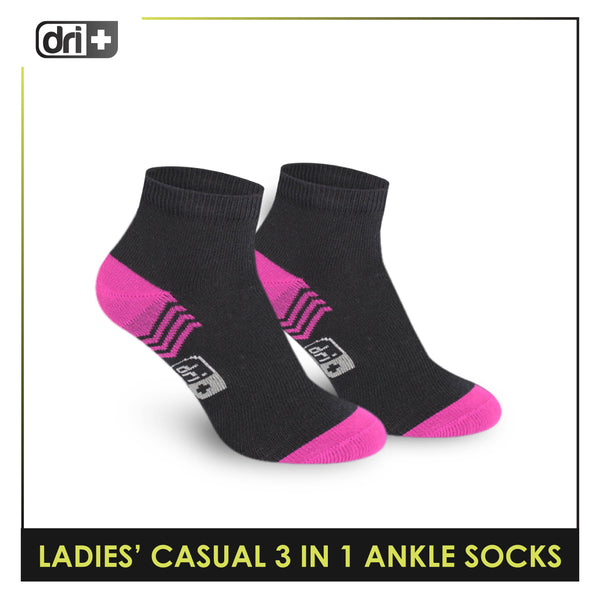Dri Plus Ladies' Lite Thin Casual Ankle Socks 3 pairs in a pack DLCKG29