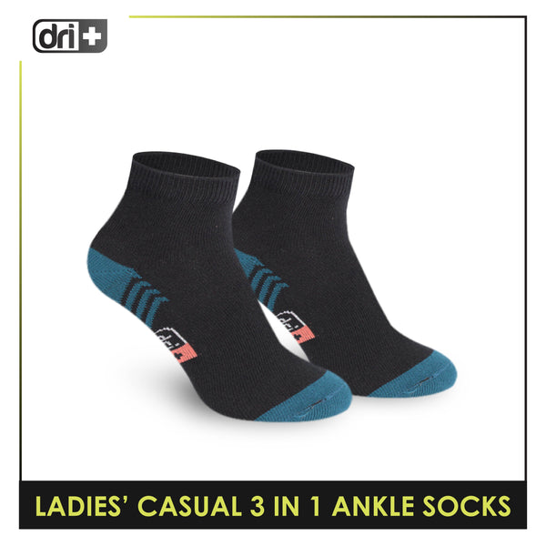 Dri Plus Ladies' Lite Thin Casual Ankle Socks 3 pairs in a pack DLCKG29