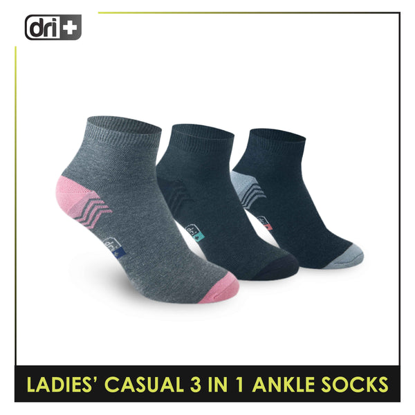 Dri Plus Ladies' Lite Thin Casual Ankle Socks 3 pairs in a pack DLCKG29