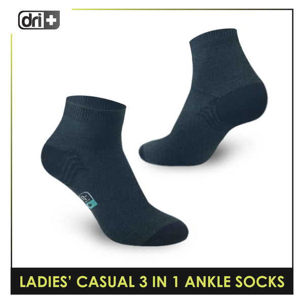 Dri Plus Ladies' Lite Thin Casual Ankle Socks 3 pairs in a pack DLCKG29