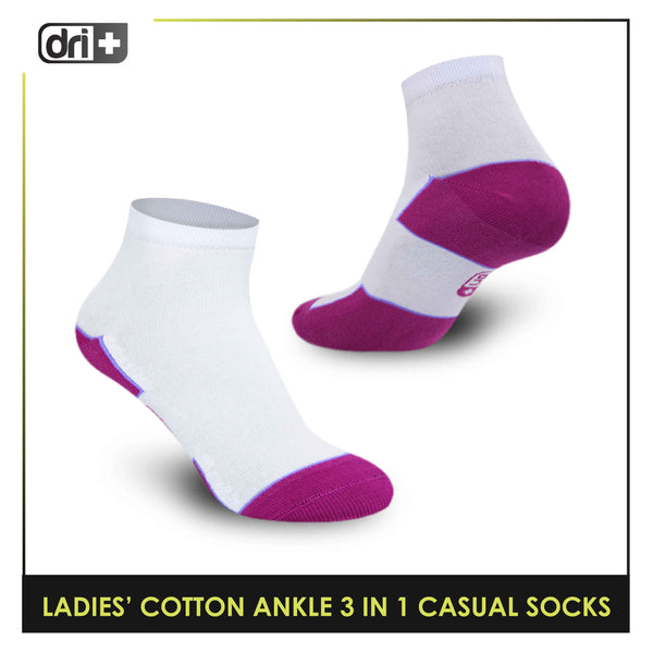 Dri Plus Ladies’ Lite Thin Casual Ankle Socks 3 pairs in a pack DLCKG31