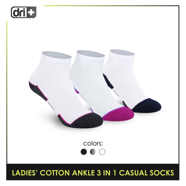 Dri Plus Ladies’ Lite Thin Casual Ankle Socks 3 pairs in a pack DLCKG31