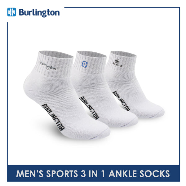 Burlington Men's Cotton Embroidered Thick Sports Ankle Socks 3 pairs in a pack E1001