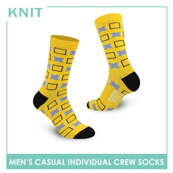 Knit Men's Geometric Fashion Printed Cotton Light Performance Crew Socks 1 pair KMC1304
