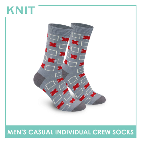 Knit Men's Geometric Fashion Printed Cotton Light Performance Crew Socks 1 pair KMC1304