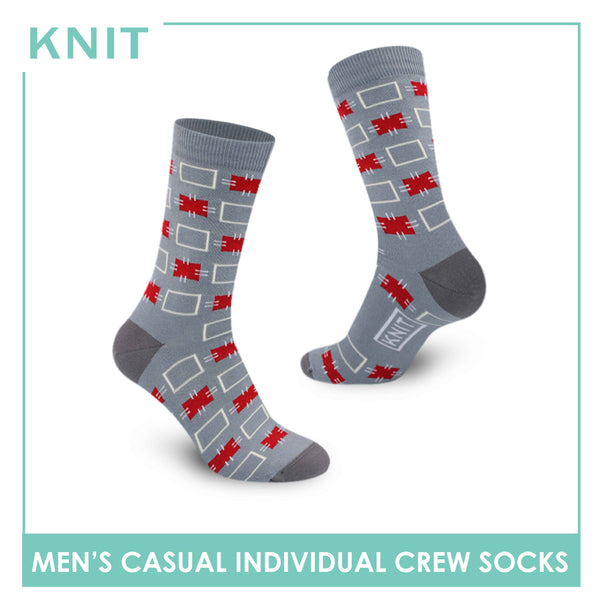 Knit Men's Geometric Fashion Printed Cotton Light Performance Crew Socks 1 pair KMC1304