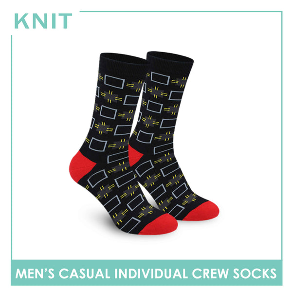 Knit Men's Geometric Fashion Printed Cotton Light Performance Crew Socks 1 pair KMC1304
