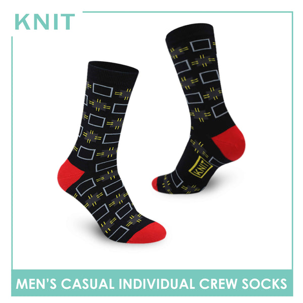 Knit Men's Geometric Fashion Printed Cotton Light Performance Crew Socks 1 pair KMC1304