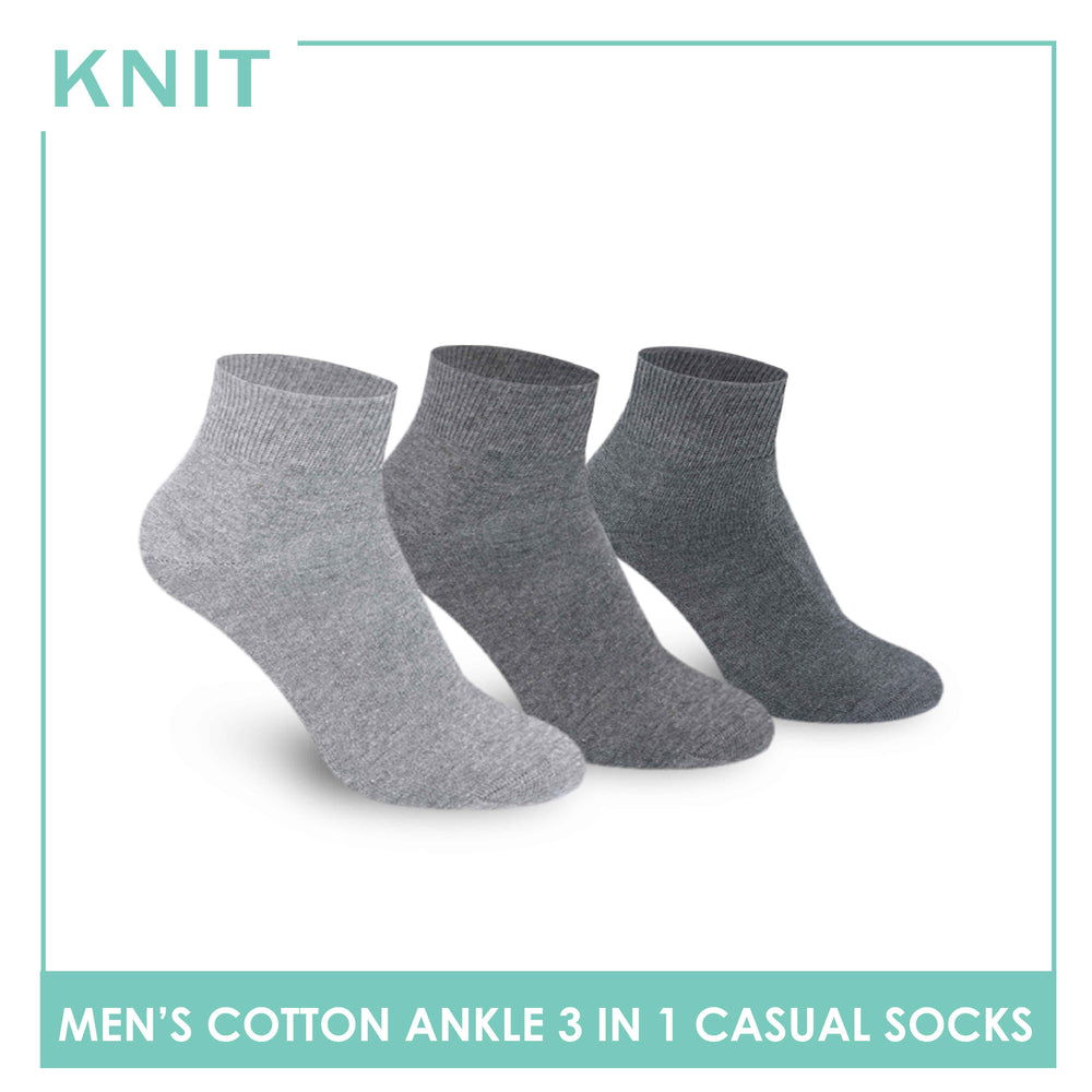 Knit Men's Cotton Lite Thin Casual Ankle Socks 3 pairs in a pack KMCKG2